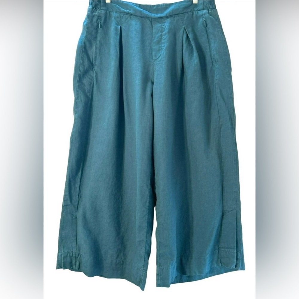 Athleta Playa Linen Wide Leg Crop Pants Women's Size 2• Borealis Green Teal